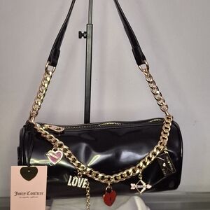 Juicy Couture Glossy Loves Come Softly Black Shoulder Barrell Bag with Charms